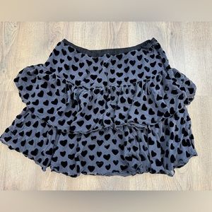 Marc Jacobs black skirt Allover Hearts Mini velvet tufted silk layered ruffle 8